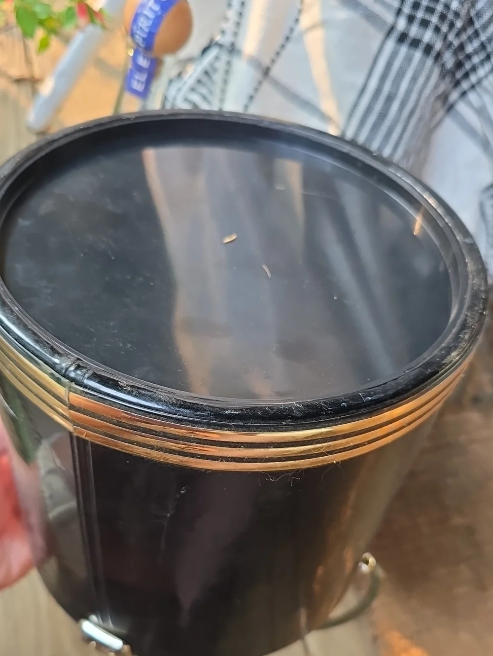 Vintage MCM 1960s Bar Ice Bucket Kraftware Black + Brass Stay Open Bail Handle